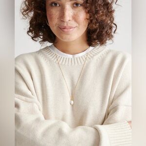 NWT Quince 100% Organic Cotton Boyfriend Crew Sweater Speckled Beige